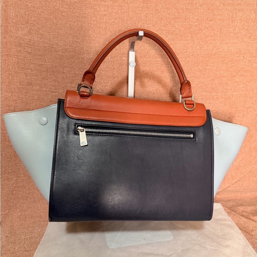 CELINE Trapeze Small Leather 2way Shoulder Bag Sky Blue& Navy & Brown - Picture 3 of 16